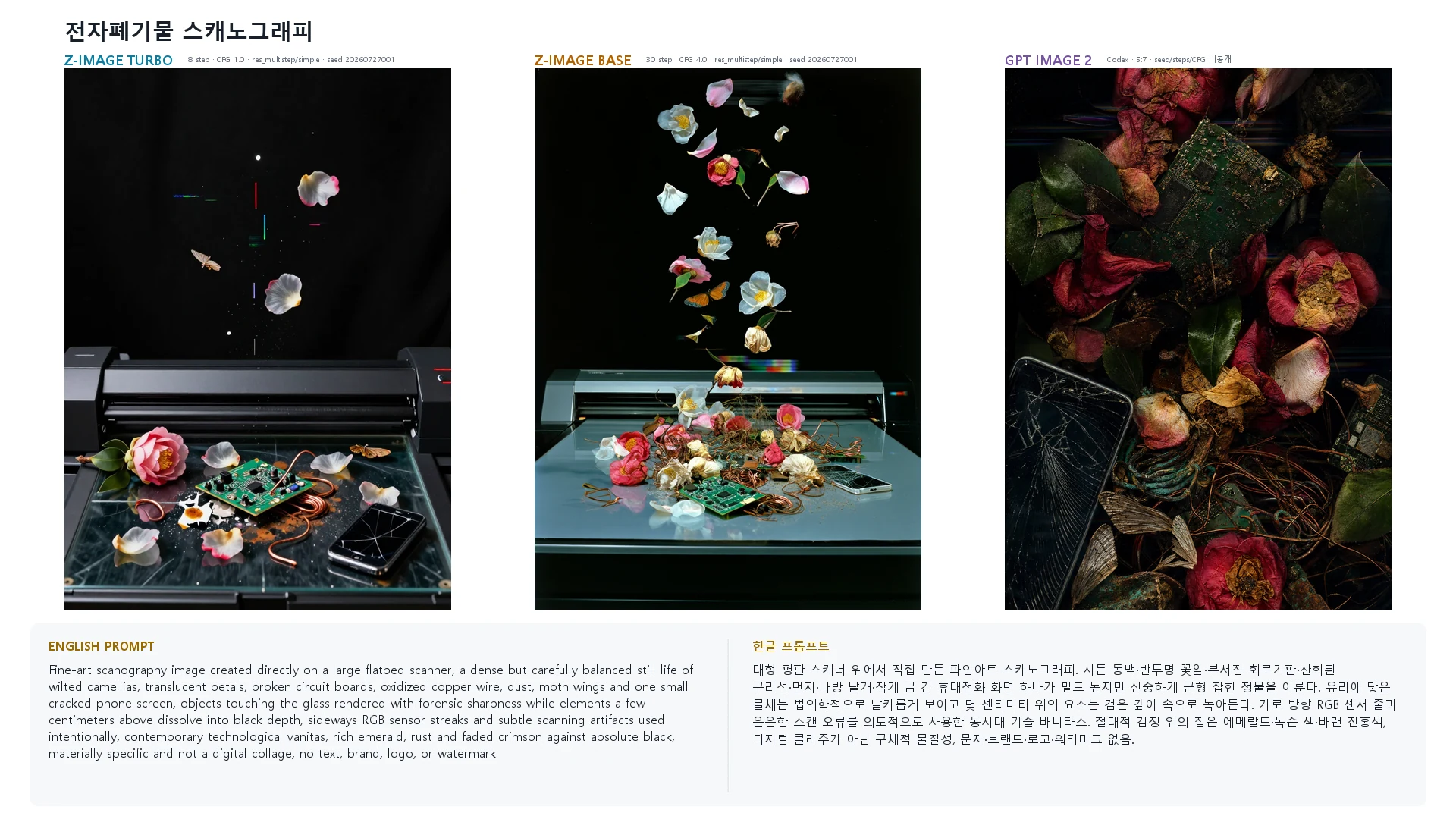전자폐기물 스캐노그래피 — Z-Image Turbo · Base · GPT Image 2 비교