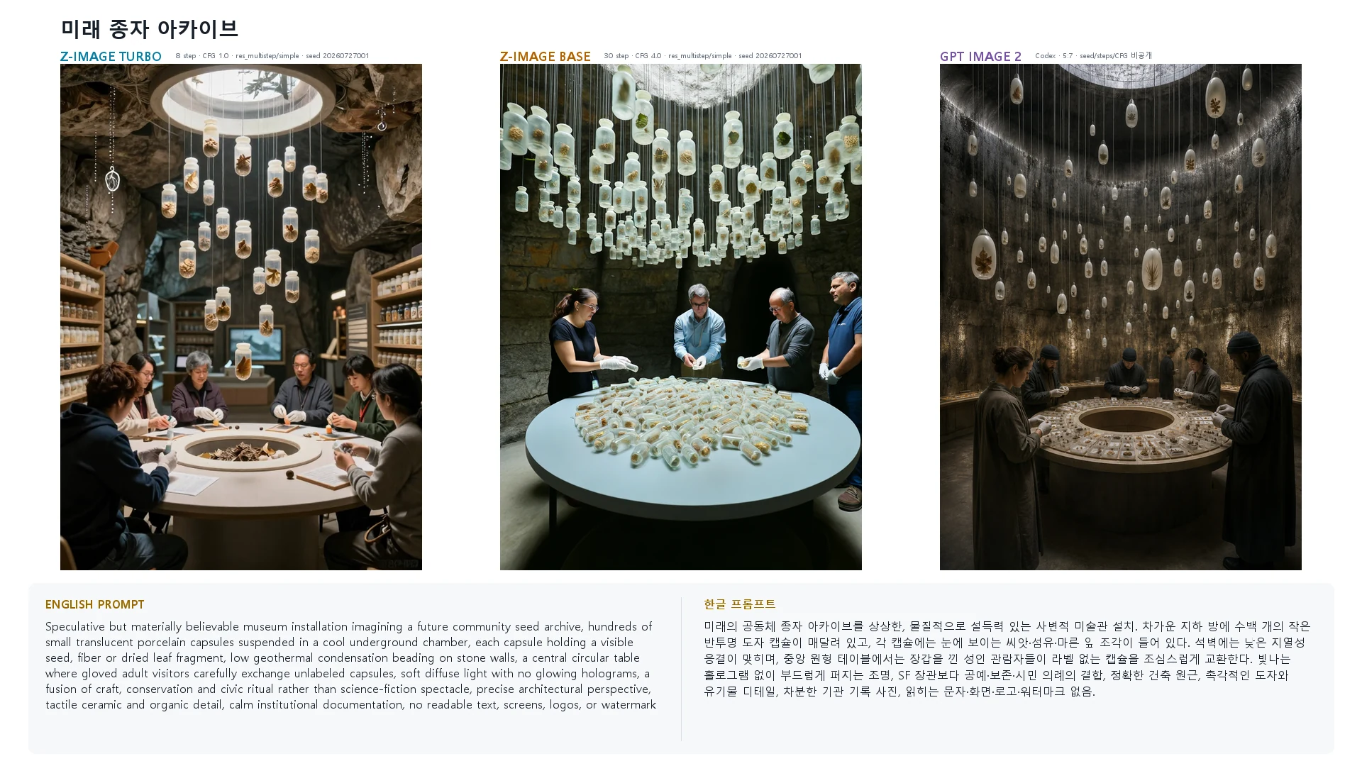 미래 종자 아카이브 — Z-Image Turbo · Base · GPT Image 2 비교
